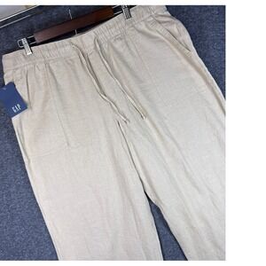 NWT GAP Linen Blend Pants Cream Elastic Waist Drawstring Pockets Women XL Cruise